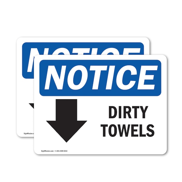 Signmission Dirty Towels (Down Arrow) Sign With Symbol, 5 in W x Rectangle, Vinyl Decal OS-2PACK-NS-D-35-L-11038 - main